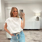 Bubble Hem Drape Neck Poplin Top