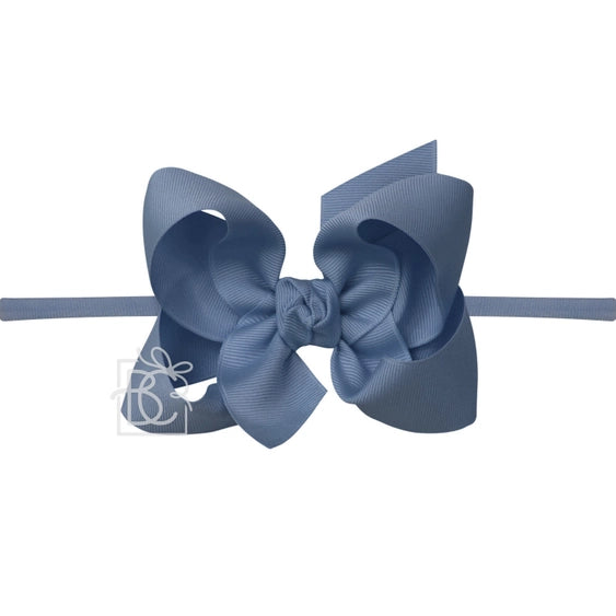 Elastic Headband w/ Signature Grosgrain Bow | Smoke Blue