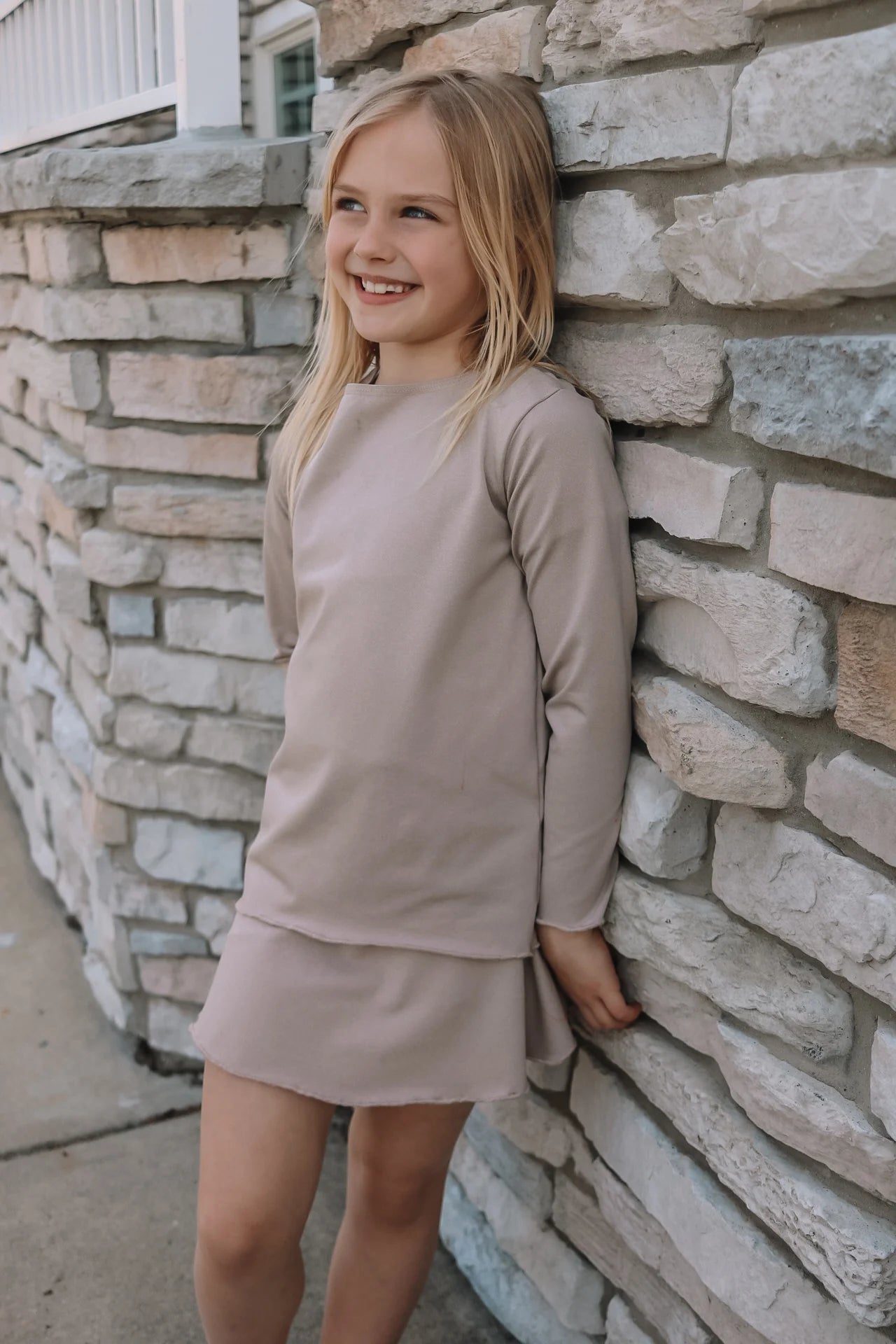 Sand Long Sleeve Lettuce Hem Top