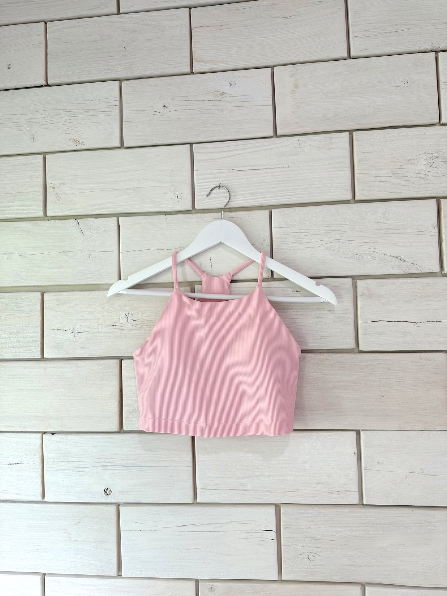 Baby Pink Ribbed Sports Bra