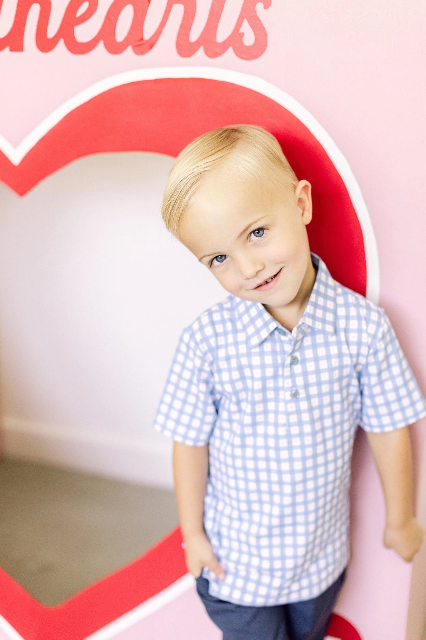 Poppy Kids Co. Blue Heart Check Boys' Polo