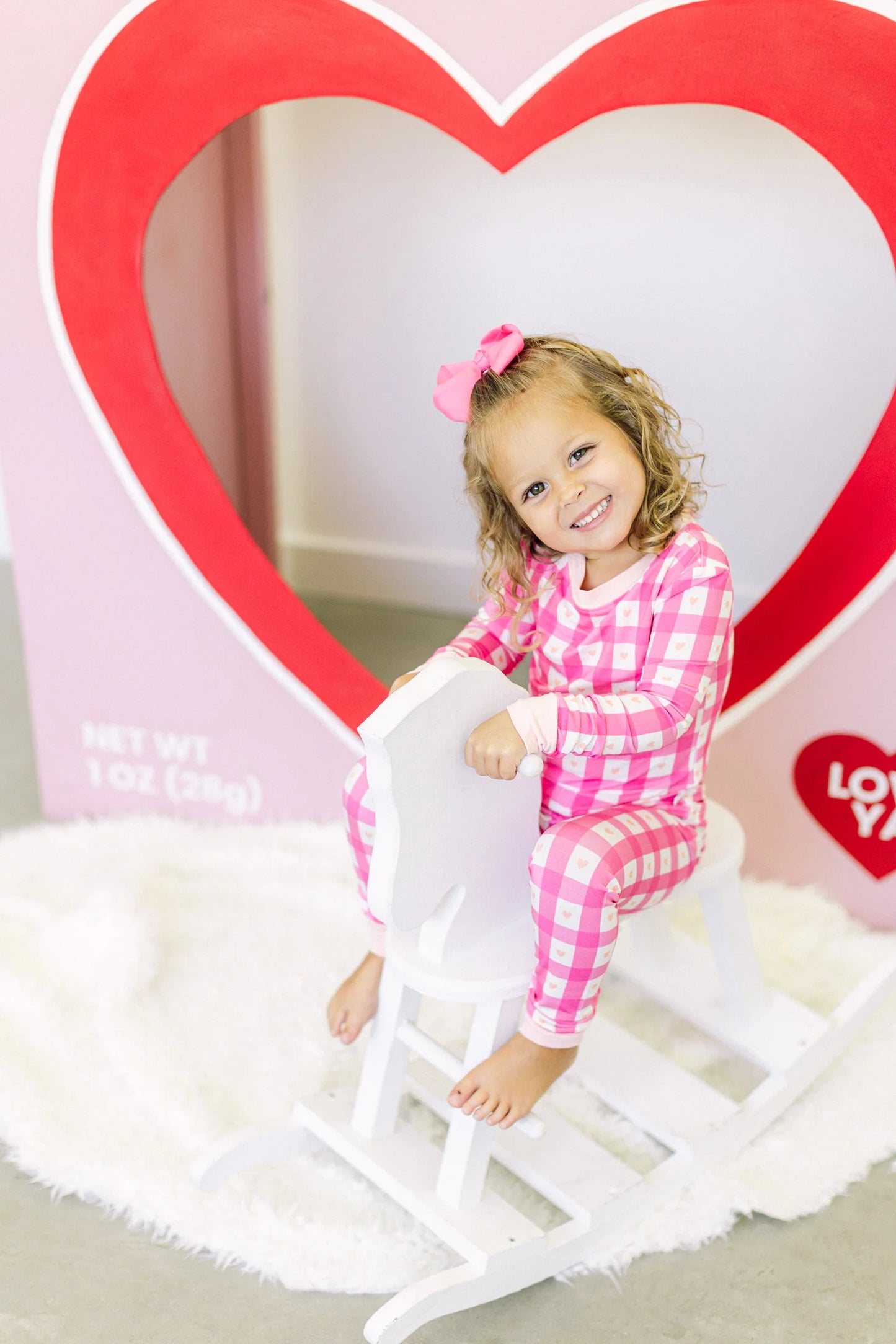 Poppy Kids Co. Pink Heart Check Premium PJ Set