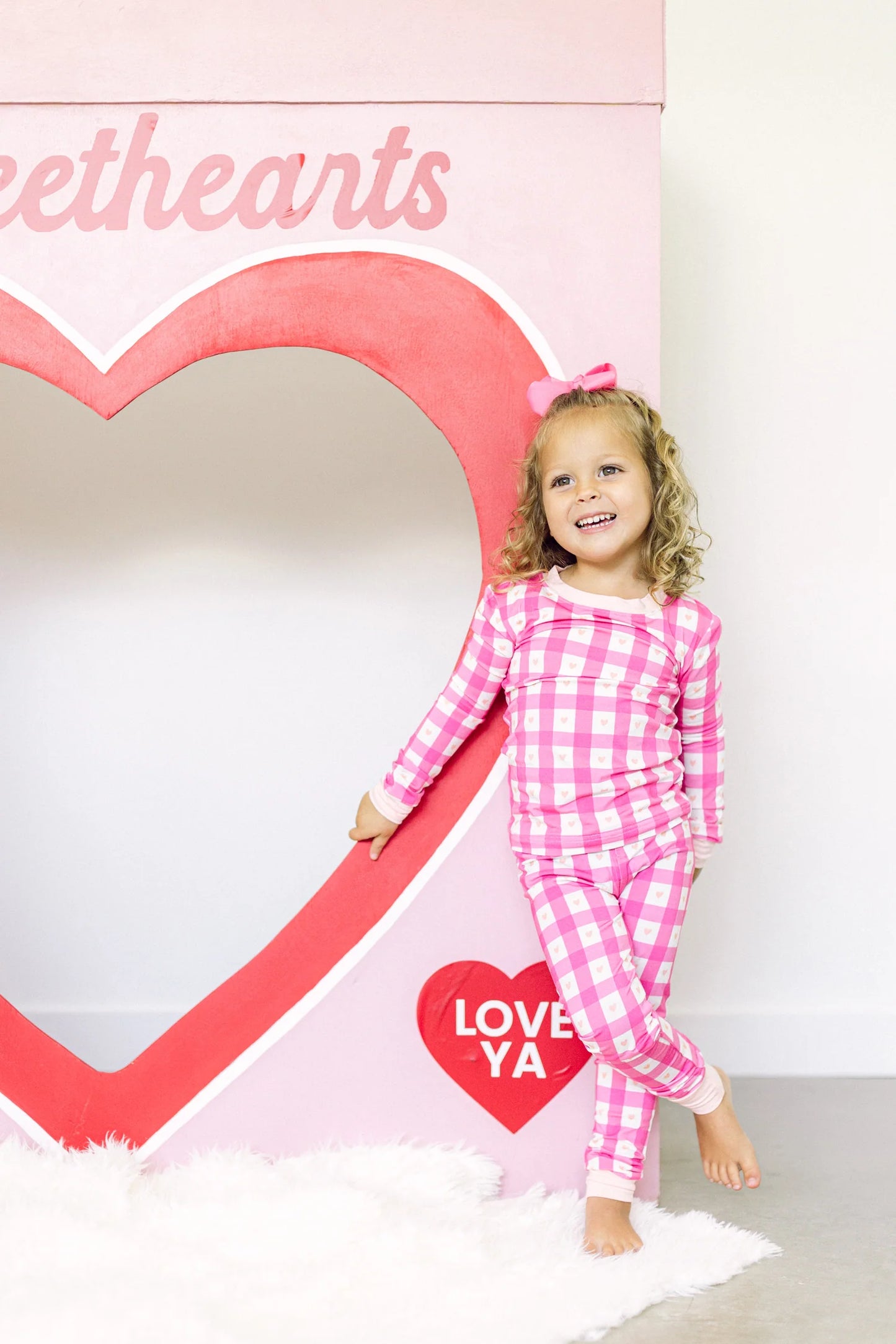 Poppy Kids Co. Pink Heart Check Premium PJ Set