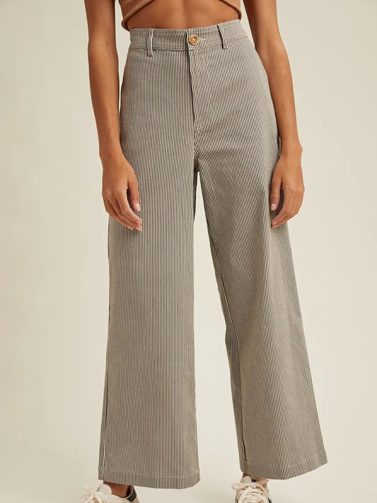 Striped Wide Leg Pants - Black/Cream