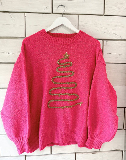 Tinsel Christmas Tree Knit Sweater