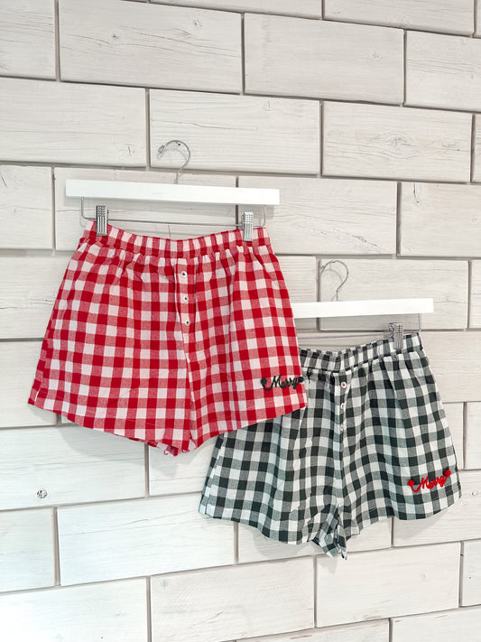Merry Gingham Shorts - Red