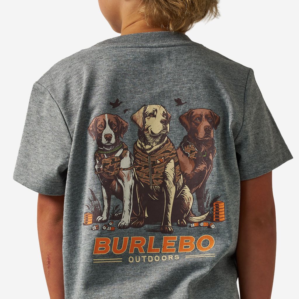 Boys Burlebo Camo Duck Dogs Tee - Dark Heather Gray