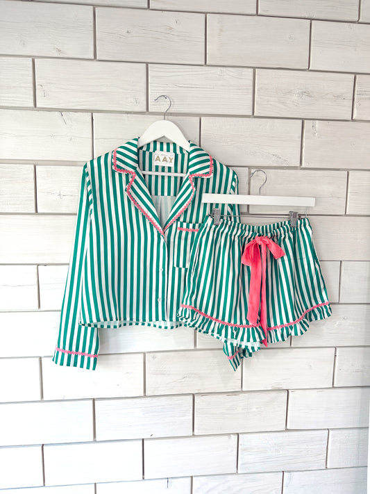Kelly Green Striped Pajama Set