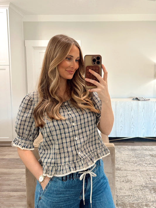 Navy Checker Blouse