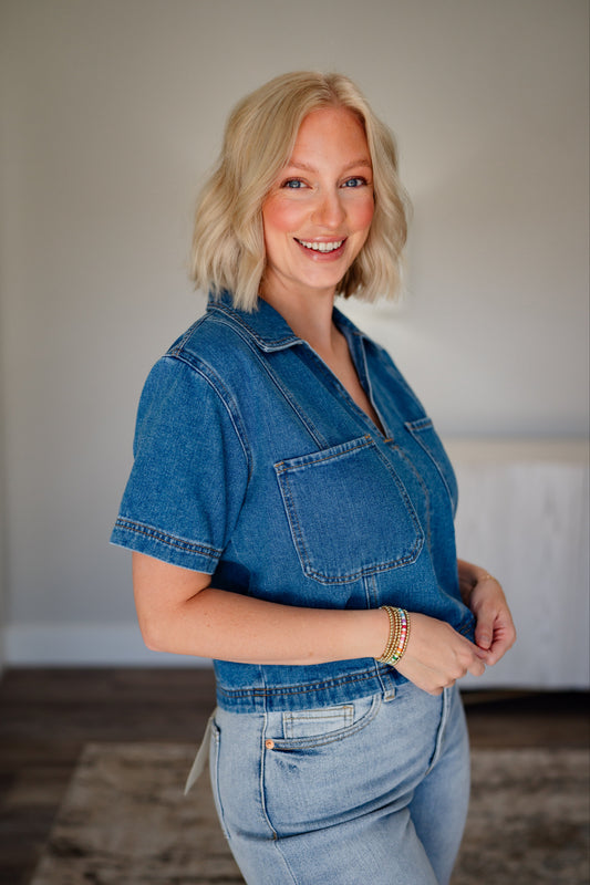 Jade Collared Denim Top