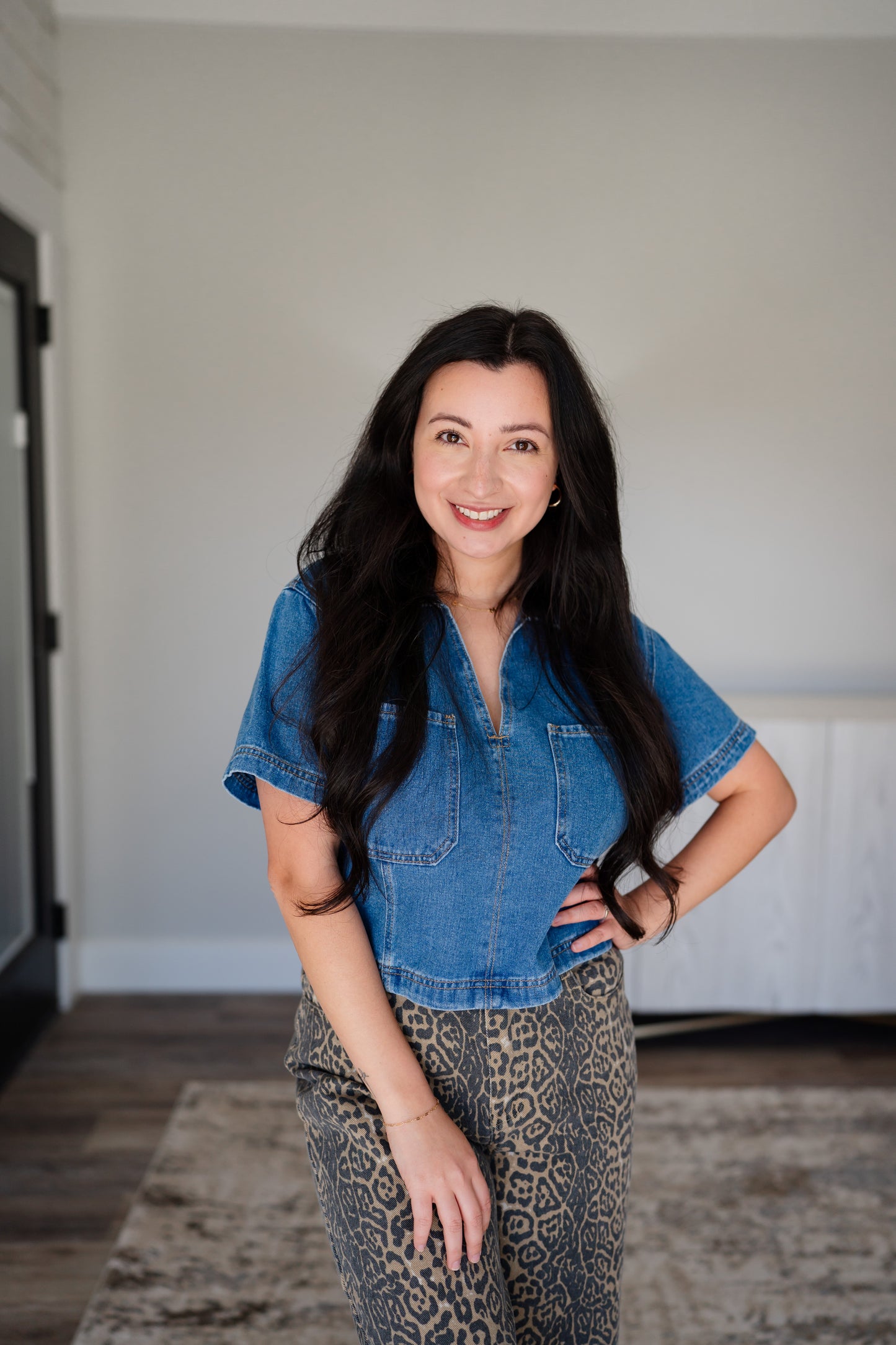 Jade Collared Denim Top