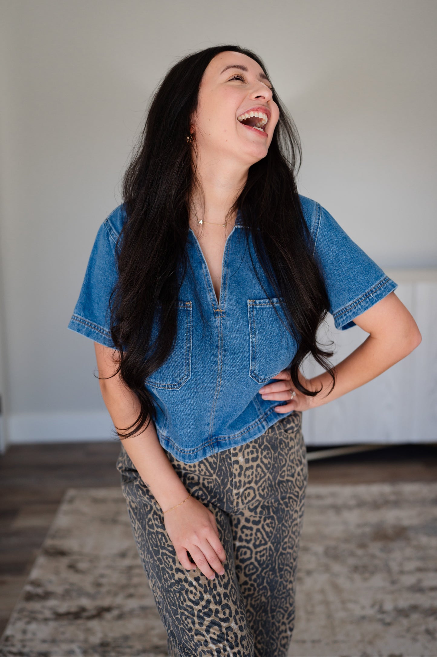 Jade Collared Denim Top