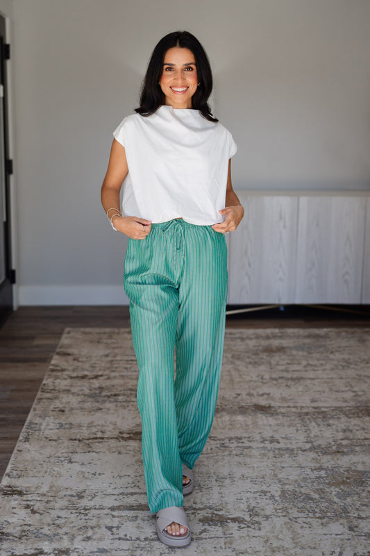 Green Striped Relaxed Pant