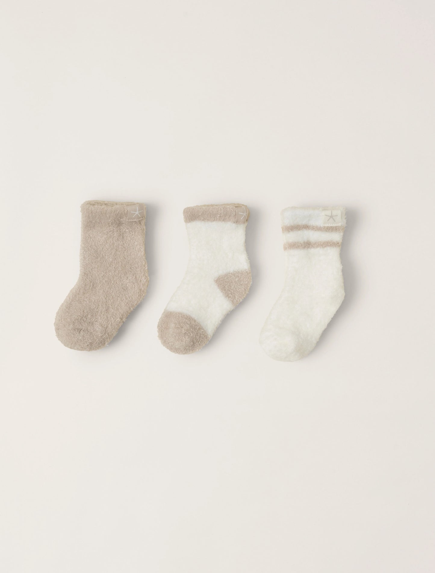 Barefoot Dreams CozyChic Lite Three Pack Infant Sock Set - Stone/Pearl