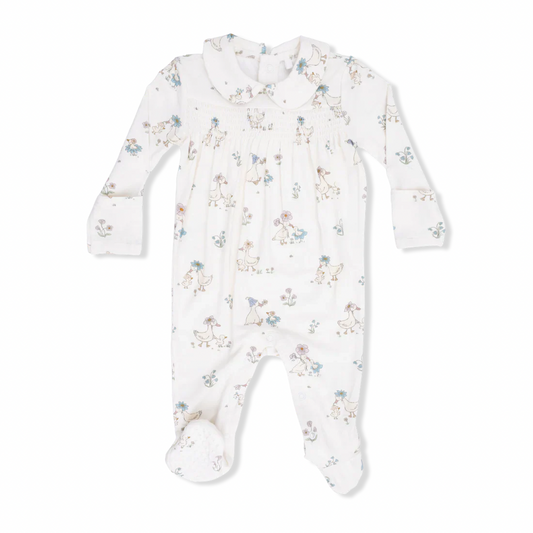 Angel Dear Smocked Peter Pan Snap Footie | Flower Ducklings