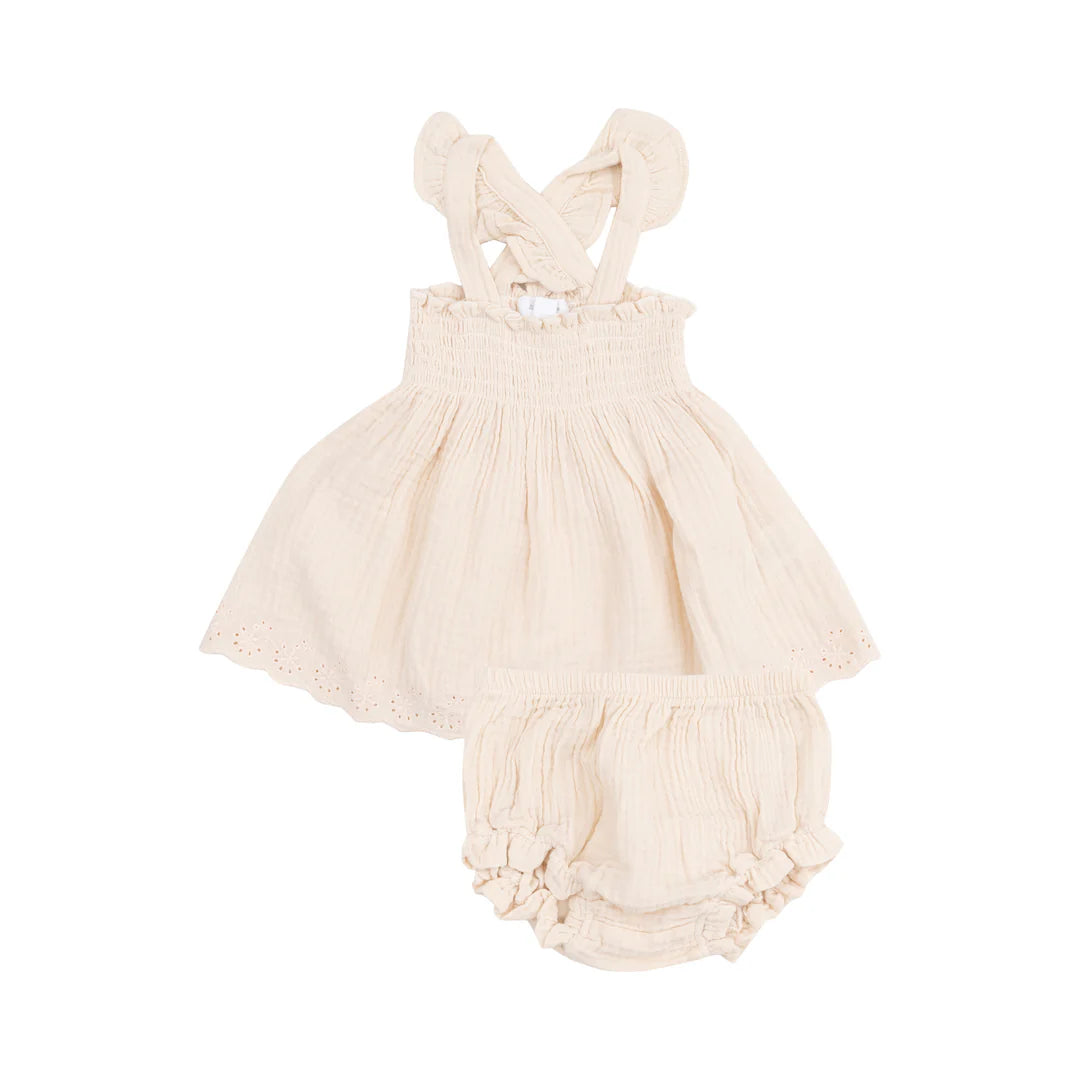 Angel Dear White Swan Ruffle Strap Smocked Top + Bloomers