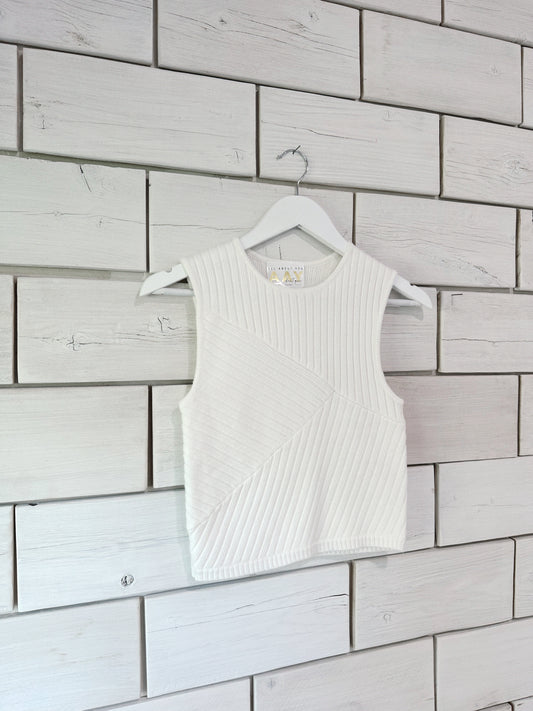 Sleeveless Ivory Abstract Sweater