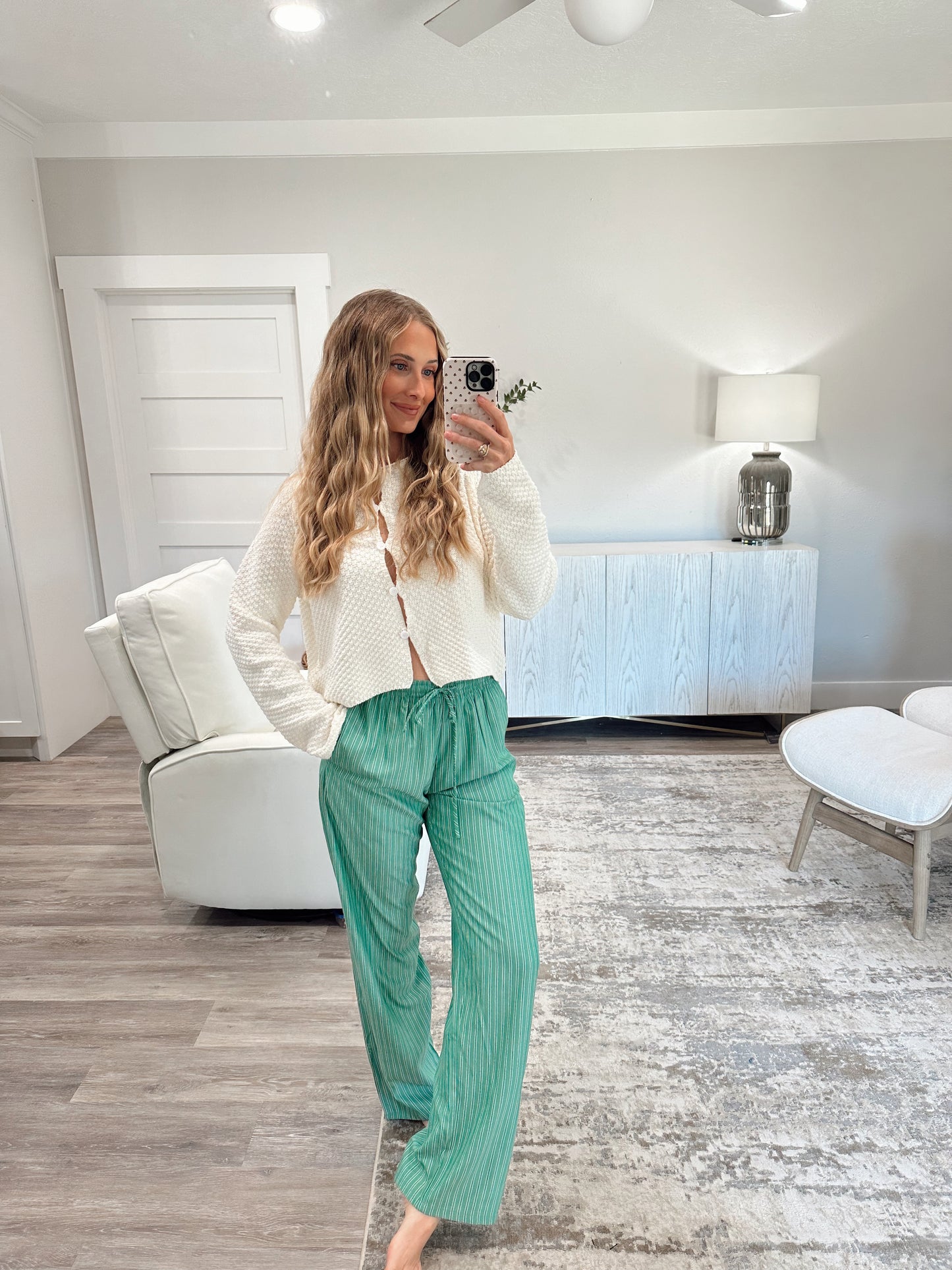 Green Striped Relaxed Pant