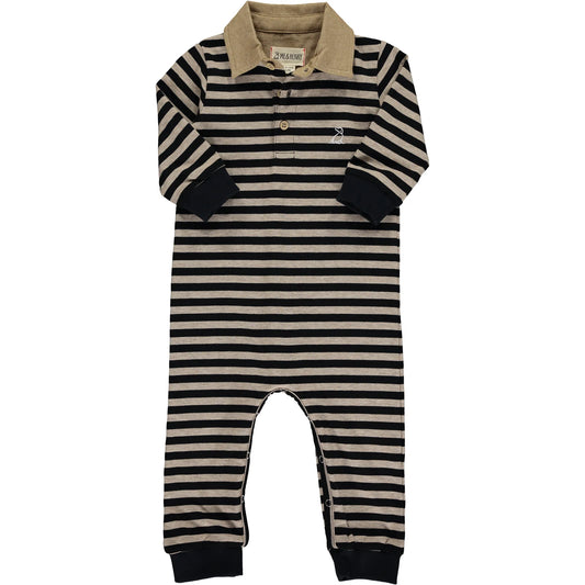 Black+Beige Stripe Kingston Polo Romper