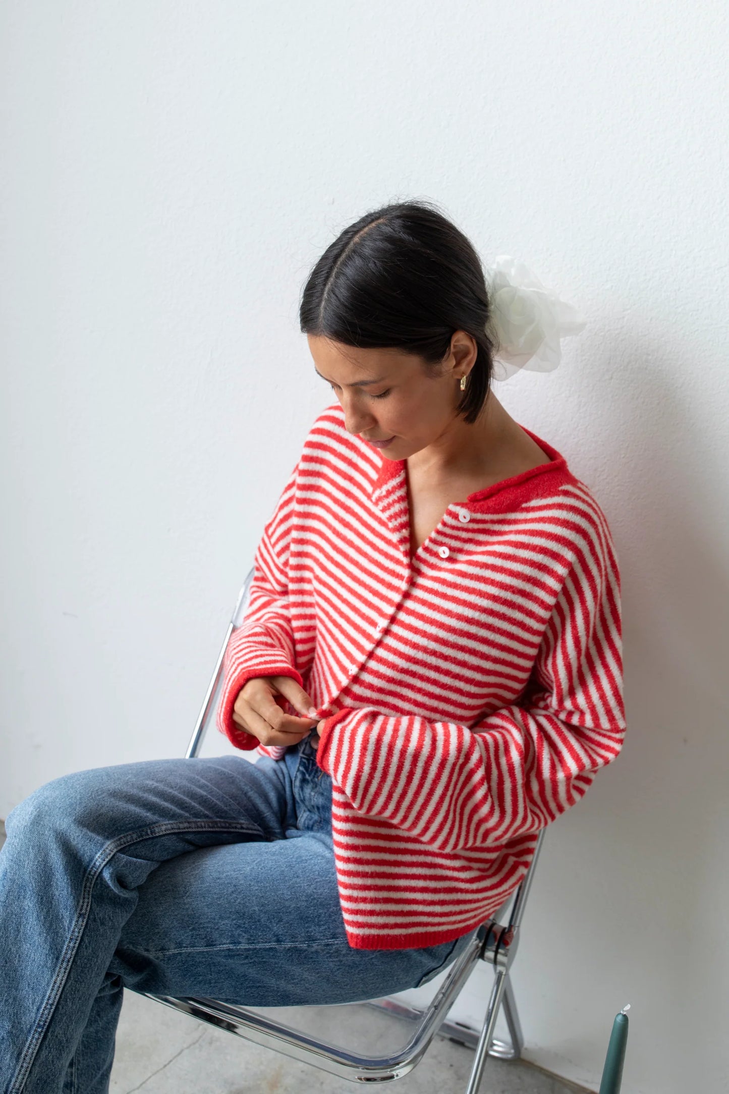 Piper Cardigan - Red Mini Stripes