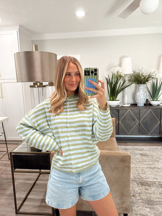 Striped Piper Cardigan - Matcha