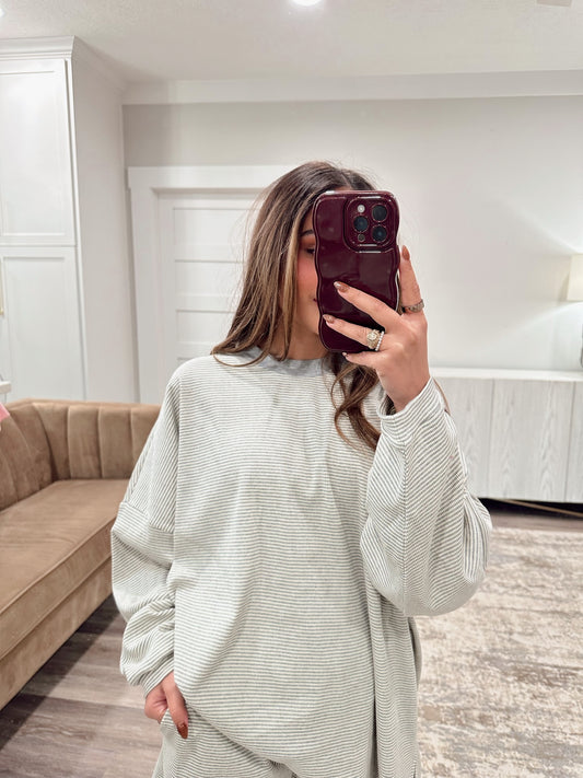 Denver Grey Micro Striped Oversized Top