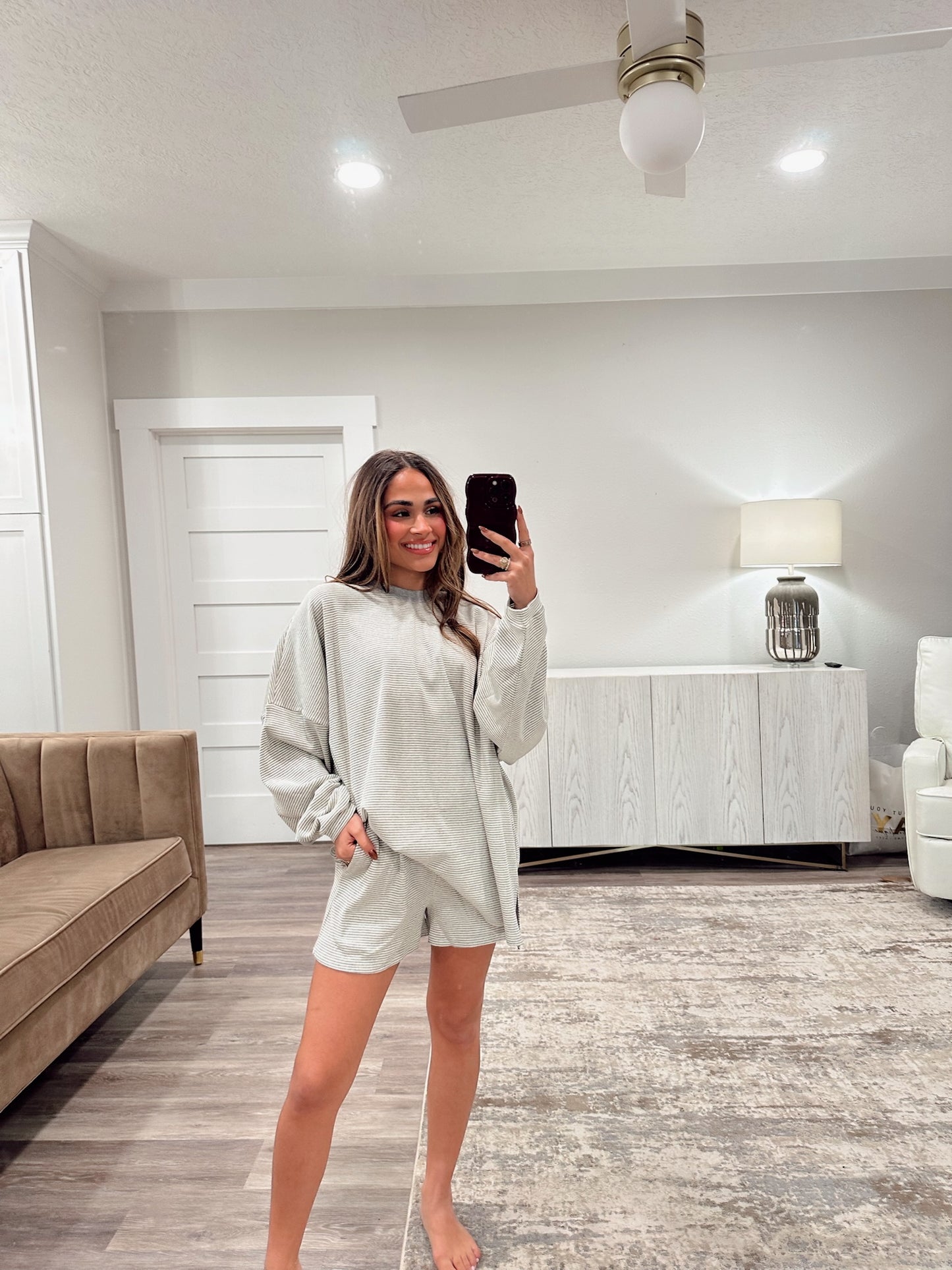 Denver Grey Micro Striped Oversized Top