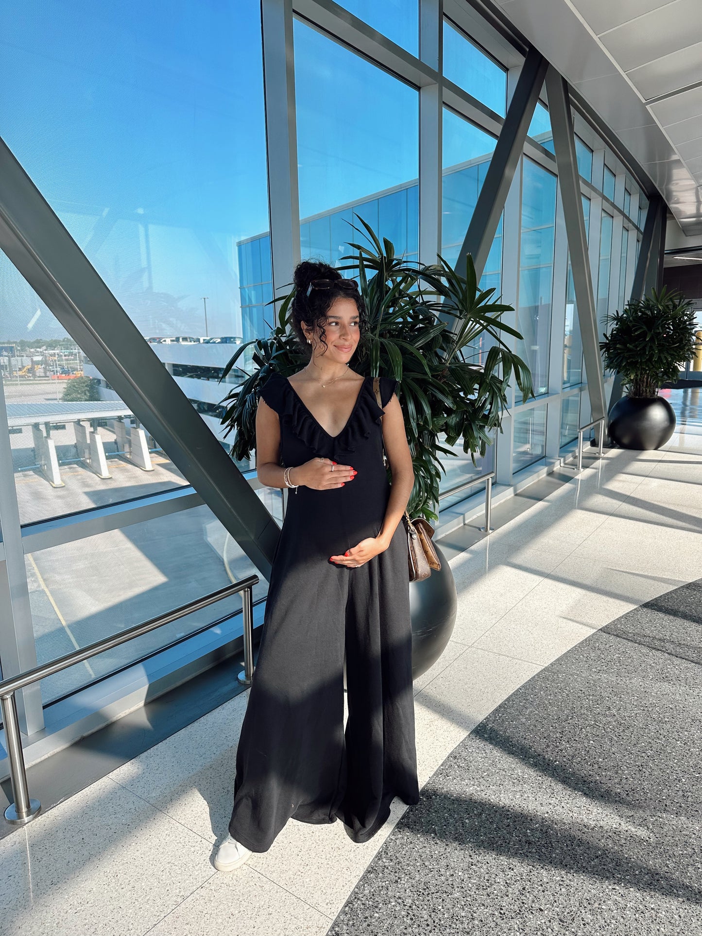 Ruffle Neck French Terry Jumpsuit