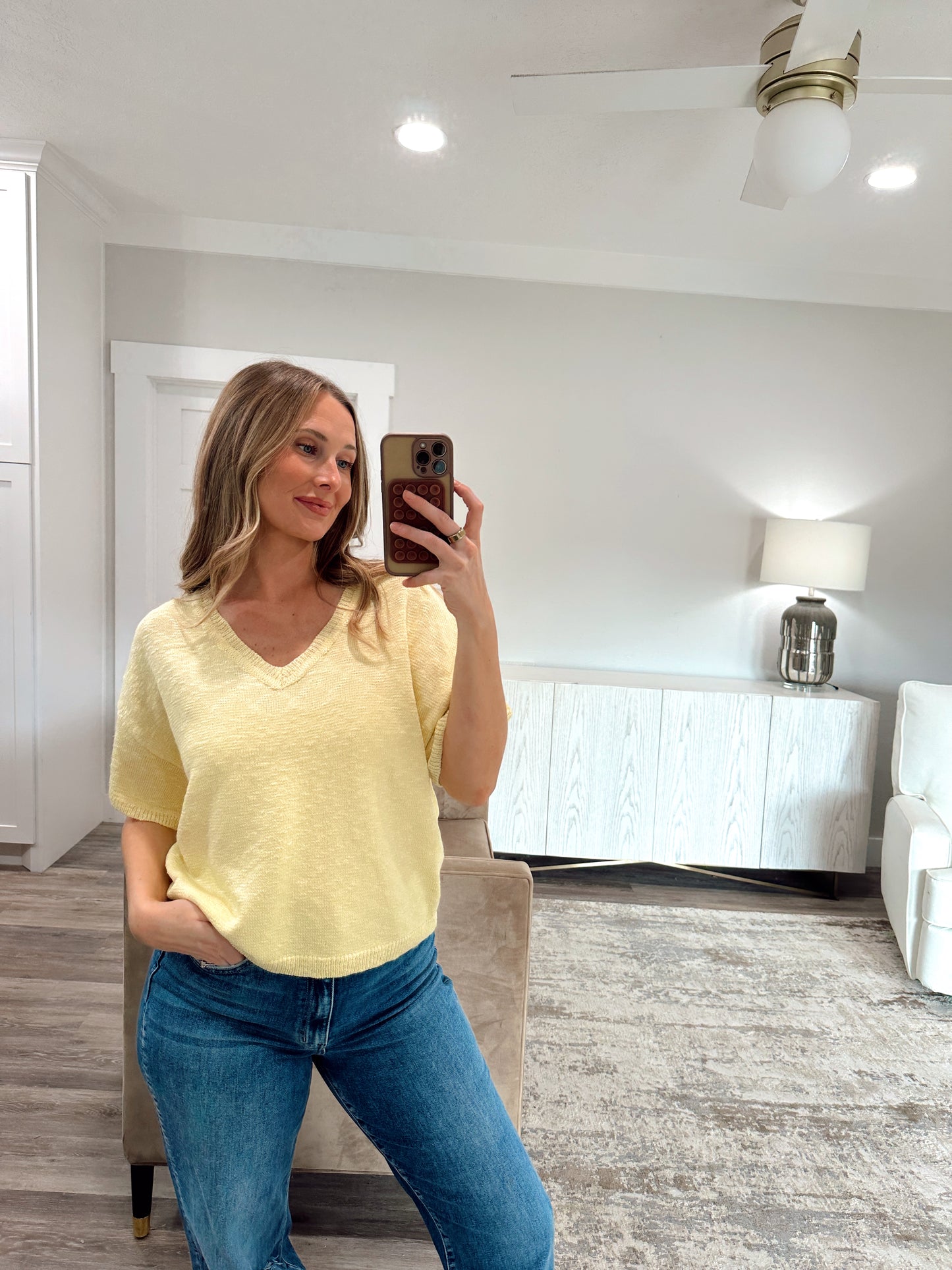 Lightweight Lemon V-Neck Sweater Top