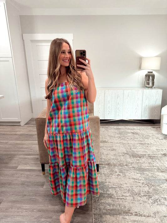 Rainbow Plaid Maxi Dress
