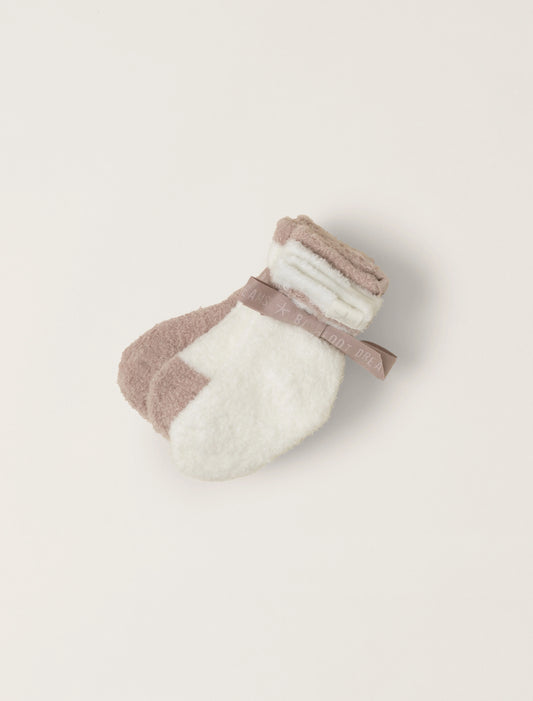 Barefoot Dreams CozyChic Lite Three Pack Infant Sock Set - Faded Rose/Pearl