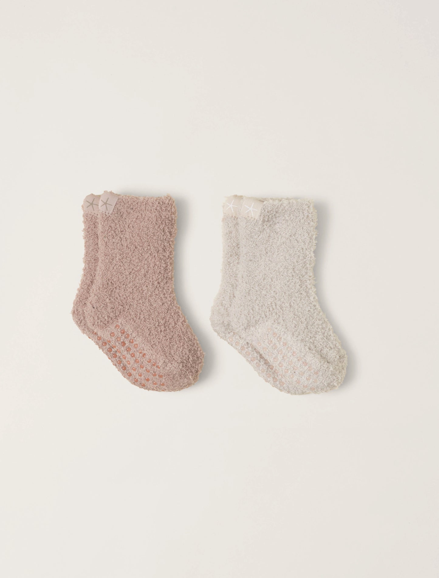 Barefoot Dreams CozyChic 2 Pack Toddler Sock Set w/ Grippers - Stone/Willow