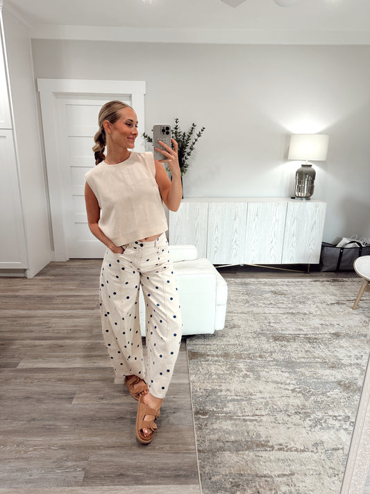 Cream/Navy Polka Dot Denim Pants