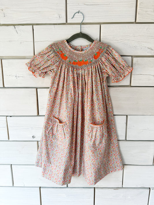 Fall Floral Smocked Pumpkins Bishop Dress