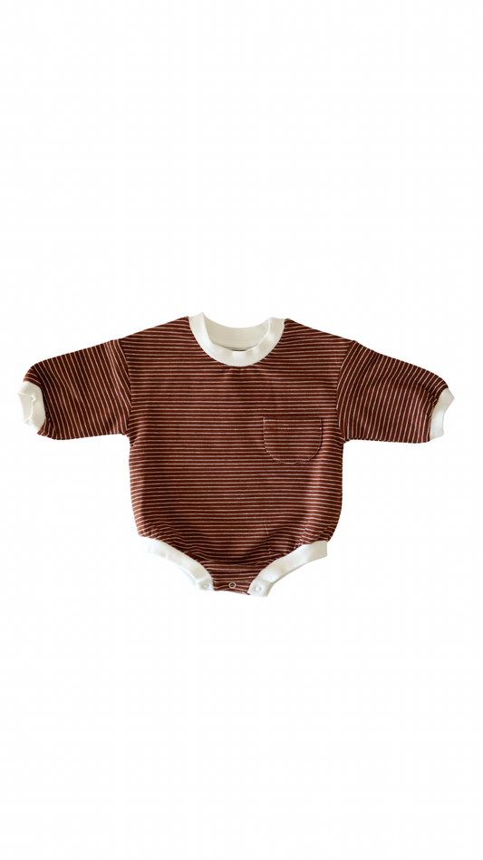 Organic Cotton Long Sleeve Striped Bubble Romper