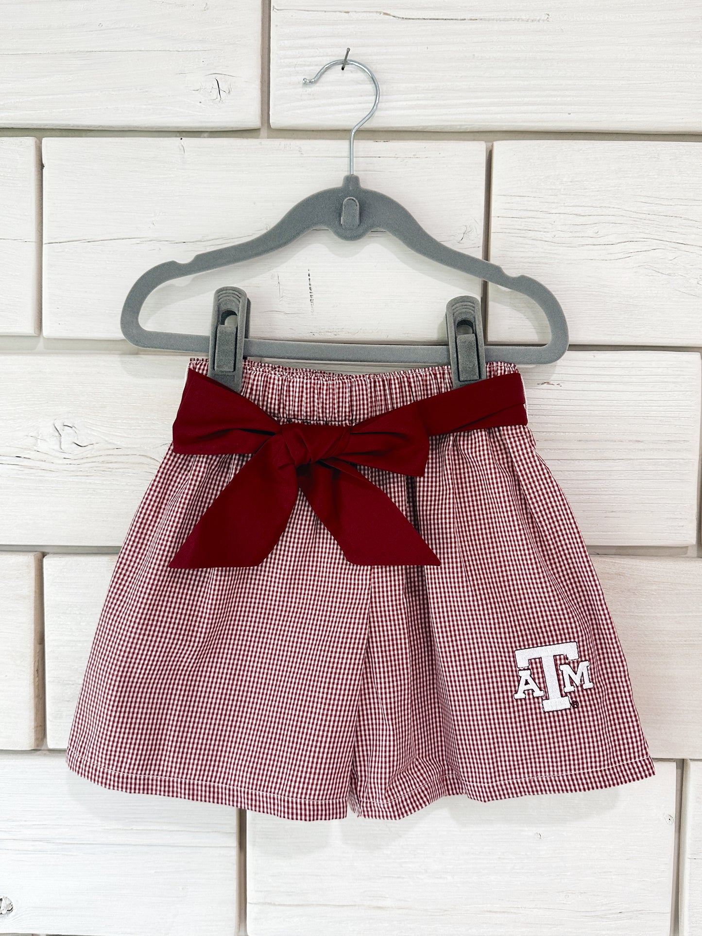 Texas A&M Embroidered Gingham Shorts w/ Sash