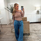 Elastic Waist Wide Leg Denim Pants - Medium Wash