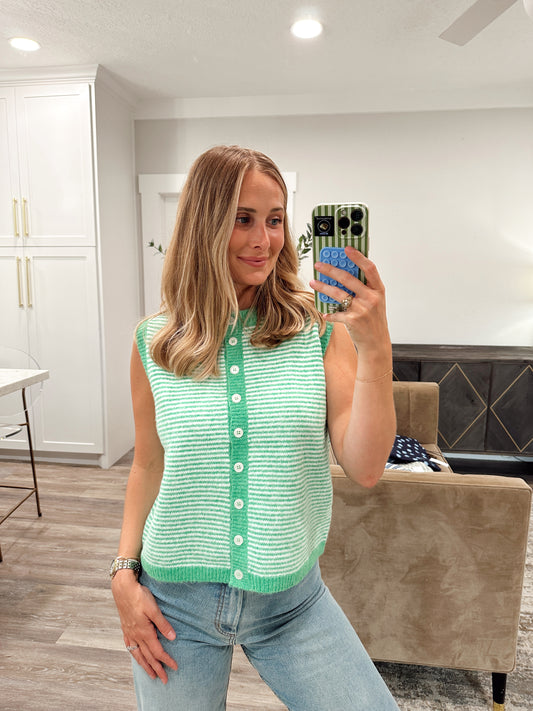 Jade Striped Sleeveless Sweater Vest