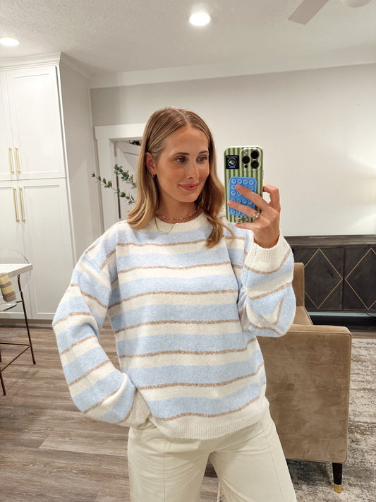 Oversized Multi Striped Sweater - Sky/Cream
