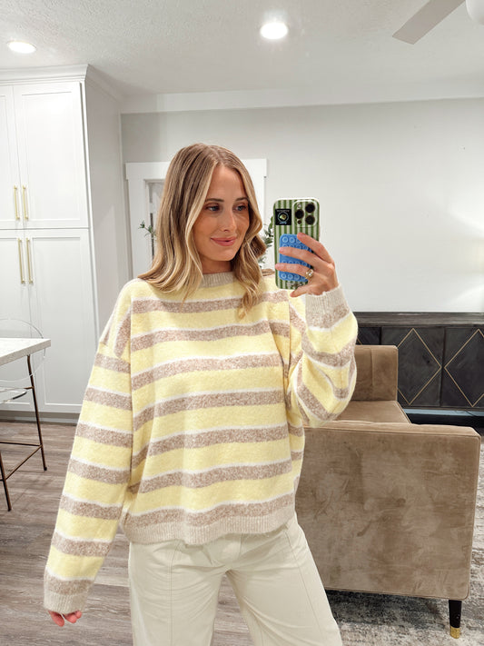 Oversized Multi Striped Sweater - Lemon/Mocha