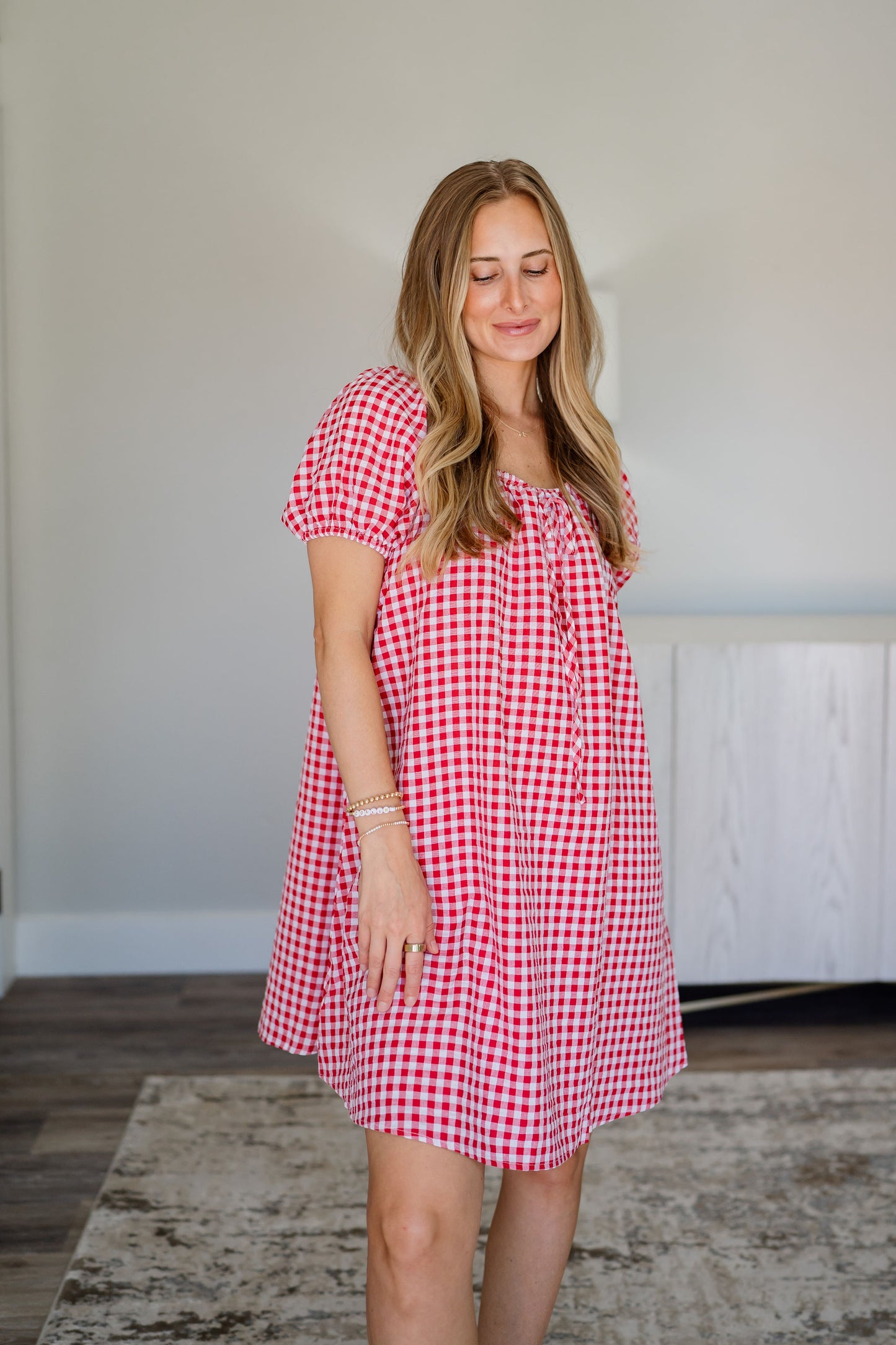Rose Bloom Gingham Babydoll Dress