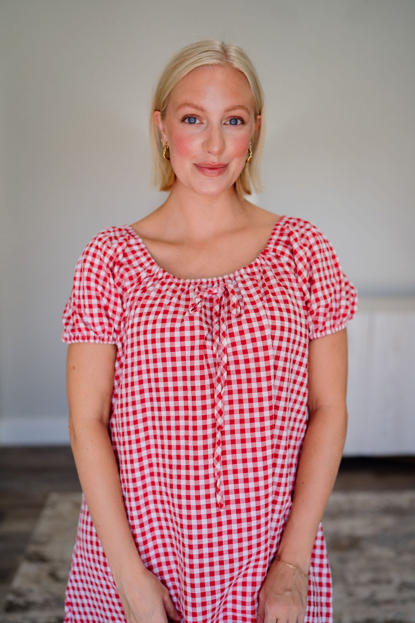 Rose Bloom Gingham Babydoll Dress