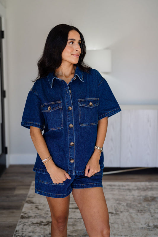 Boxy Button-Up Denim Shirt