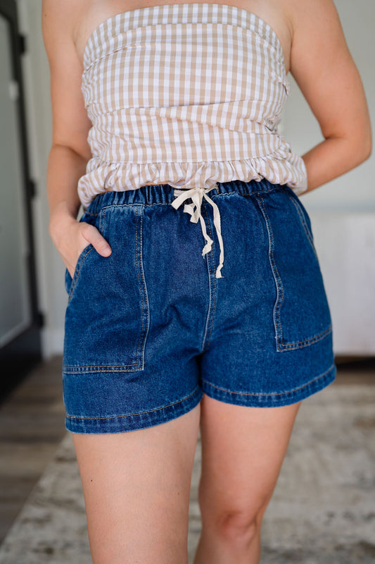 Dark Denim Drawstring Shorts