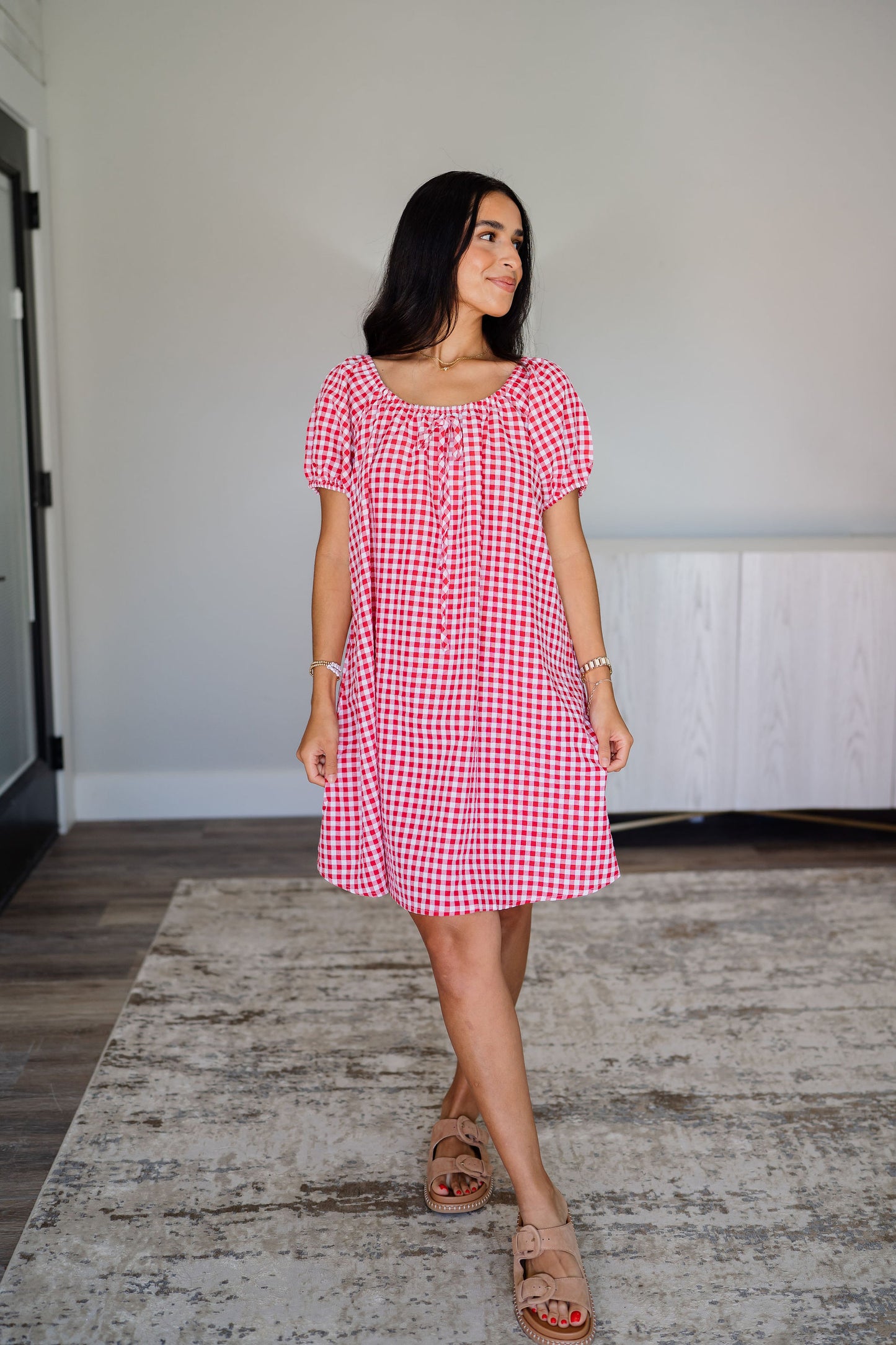 Rose Bloom Gingham Babydoll Dress