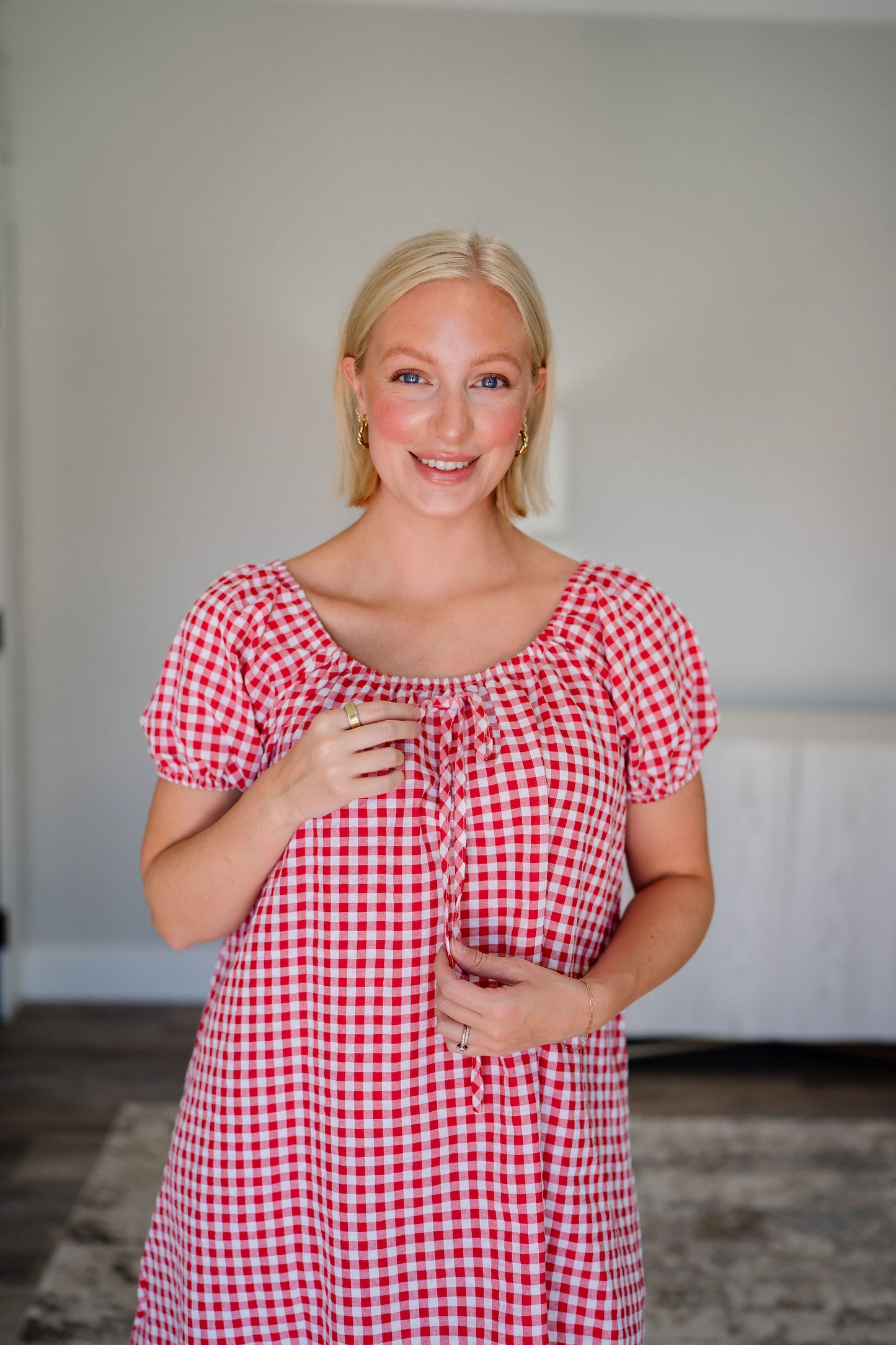 Rose Bloom Gingham Babydoll Dress