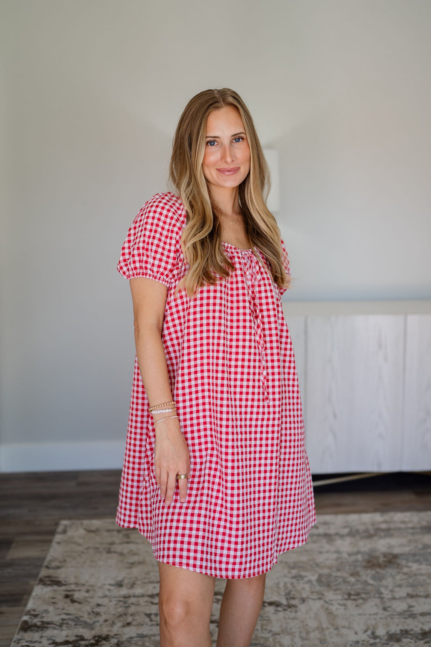 Rose Bloom Gingham Babydoll Dress