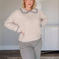 Contrast Collar Cable Knit Sweater
