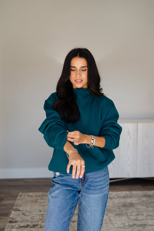 Fleece Wide Neck Sweatshirt - Dark Teal