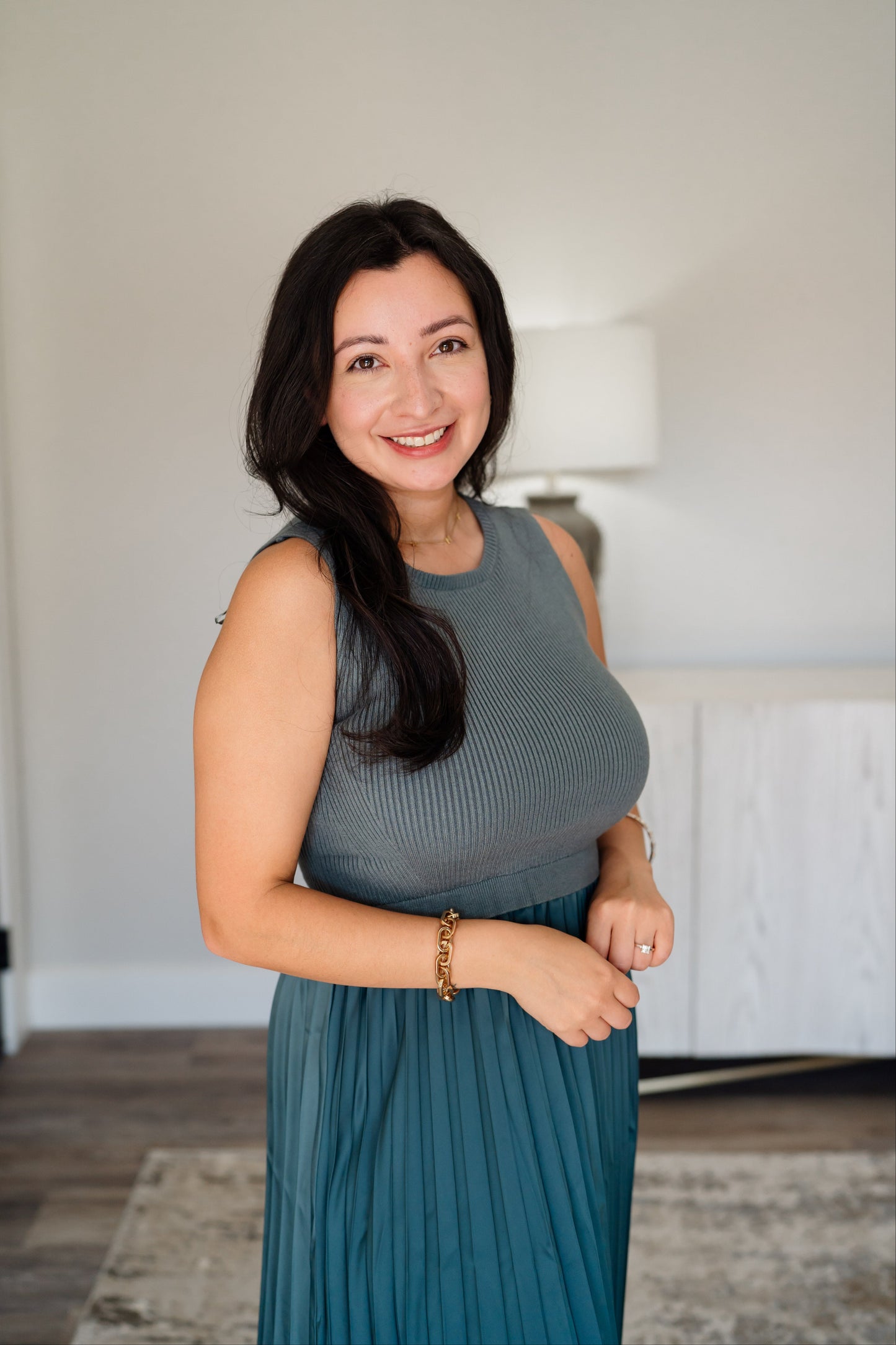 Mixed Media Pleated Midi Dress